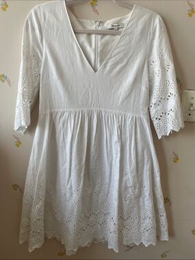 Madewell White Eyelet V-Neck Babydoll Dress